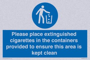 Please place extinguished cigarettes in the containers provided to ensure this area is kept clean